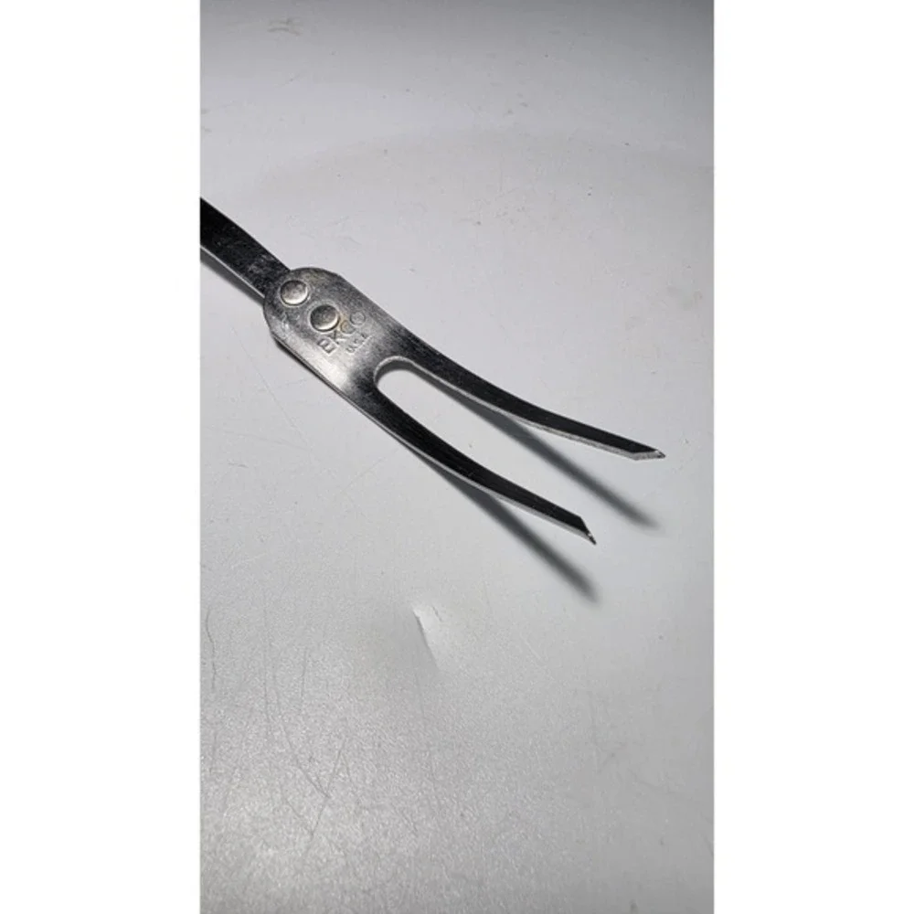 Vintage Ekco Chromium 2 Tine Meat‎ Fork Black Textured Handle 12